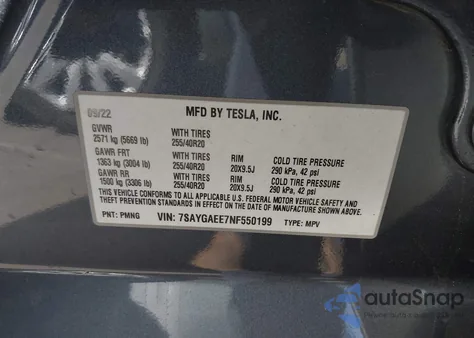 2022 Tesla Model Y Long Range Dual Motor All-Wheel Drive из США, поврежденный, VIN 7SAYGAEE7NF550199